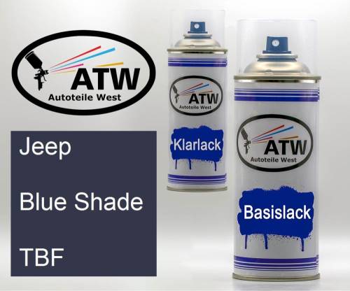 Jeep, Blue Shade, TBF: 400ml Sprühdose + 400ml Klarlack - Set, von ATW Autoteile West.